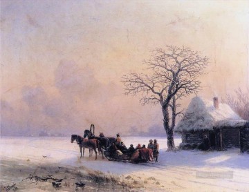 Escena de invierno en la pequeña Rusia 1868 Romántico Ivan Aivazovsky ruso Pinturas al óleo